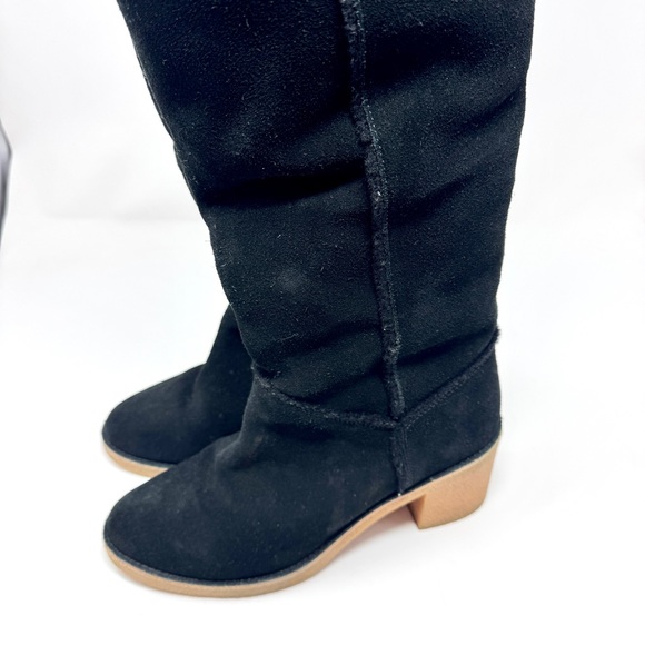 UGG Kasen Tall Black Suede Sheepskin Block Heel Boots Shearling Trim size 10 - Picture 10 of 16